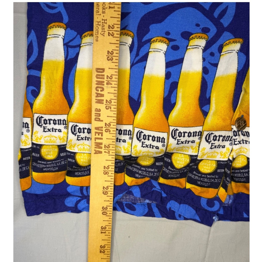 Corona Extra Mens Blue Tropical Beer Bottle Print Rayon Hawaiian Shirt XXL - Picture 5 of 8